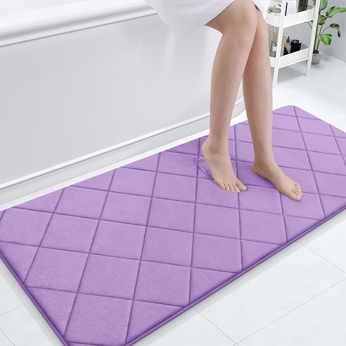 OLANLY Memory Foam Bath Mat 59x24, Ultra Soft and Absorbent Bathroom Rugs | Lavender, Quick Dry, Machine Washable Shower Bath Rugs, Comfortable Bath Carpet for Bathroom Floor, Tub and Shower