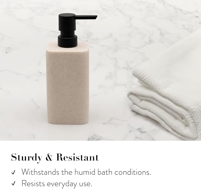 Bathroom Accessory Sets, 4 Pieces Bathroom Accessories Complete Set Vanity Countertop Accessory Set Marble Look, Includes Lotion Dispenser Soap Pump, Tumbler, Toothbrush Holder and Tray (Beige)