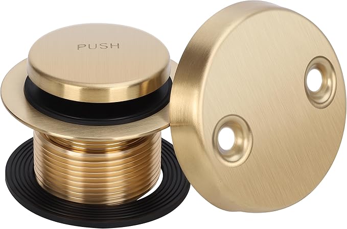 PRIMSOPH Tip-Toe Tub Drain Trim Kit with Two Hole Overflow Faceplate Conversion Kit Assembly Universal Fine Coarse Thread Replacement Brushed Gold