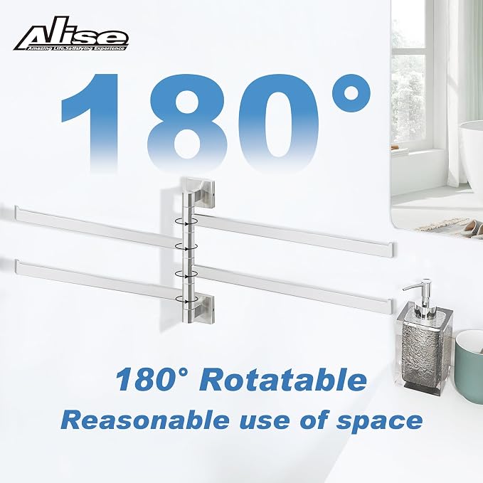 Alise Swivel Towel Rack, 4-Arm Towel Bar, Space Saving Towel Rack Wall Mount Drying Towel Holder, Swing Out Towel Holder for Bathroom Kitchen Toilet, Square SUS304 Stainless Steel, Brushed Nickel