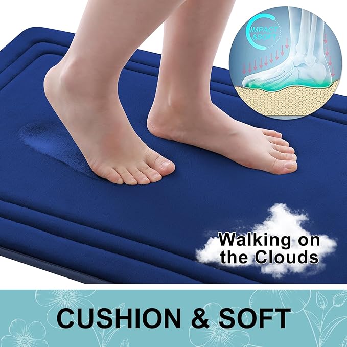 Grandaily Memory Foam Bath Mat Rug 40x32, Ultra Soft, Non-Slip and Absorbent Bathroom Rugs, Machine Wash Dry, Comfortable Bath Carpet for Bathroom Floor, Tub and Shower, Navy Blue