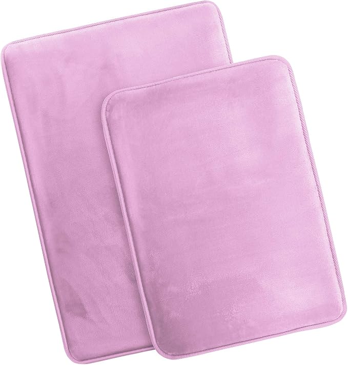 Clara Clark Bathroom Rug Set, 2 Piece Velvet Memory Foam Bath Mats with Non-Slip PVC Backing - Lavender Dream, Dries Quickly, Washable, Waterproof, Fade Resistant - 17x24 + 20x32 inches
