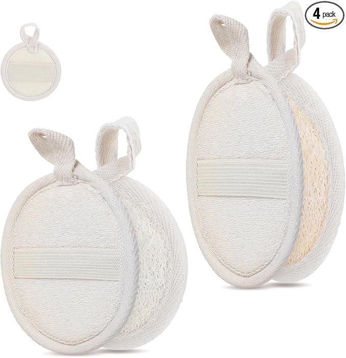4PCS Loofah Sponge Exfoliating Body Scrubber, Natural Shower Bath Loofah Exfoliating Sponge, Face Body Exfoliator Scrubber for Women Men Bath Shower, Eco-Friendly (2 Styles)
