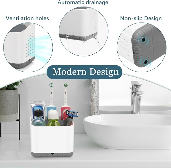 PARKMANI Toothbrush Holders for Bathrooms, Kids Electric Toothbrush and Toothpaste Holder, 4 Slots Tooth Brushing Holder for Bathroom Countertop Organizer and Storage, Bathroom Accessories (Grey)