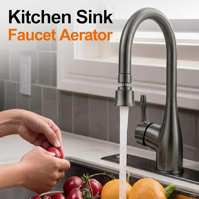 Metal Faucet Aerator - Dual Modes Kitchen Sink Aerator - 360° Swivel Sink Sprayer Attachment - Faucet Sprayer Head with 55/64'' Female Thread - Anti-clogging Design - Gun Gray