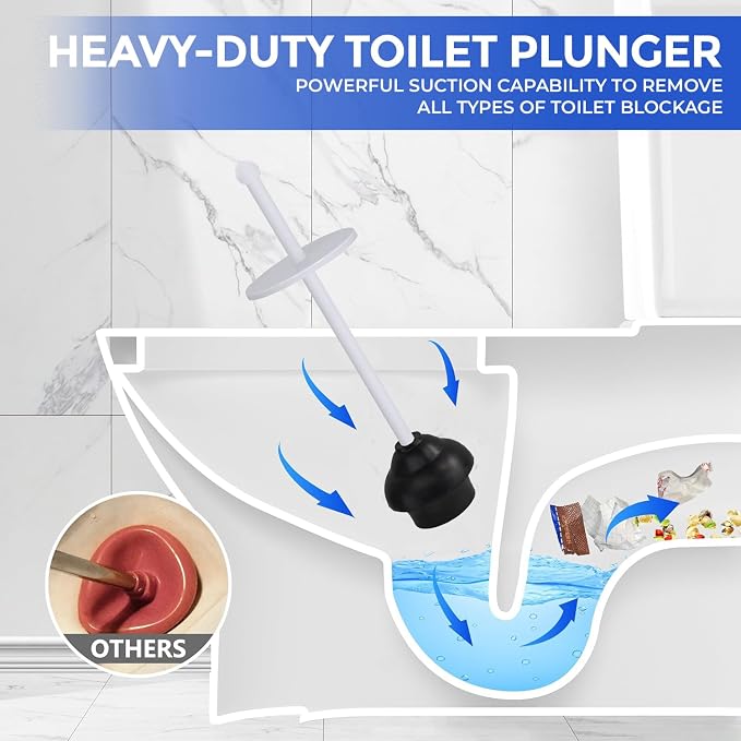 Toilet Plunger with Holder for Bathroom - Deep Cleaning - Heavy Duty - Strong Efficient Suction Cup - Household Essentials - Household Supplies, Matte White