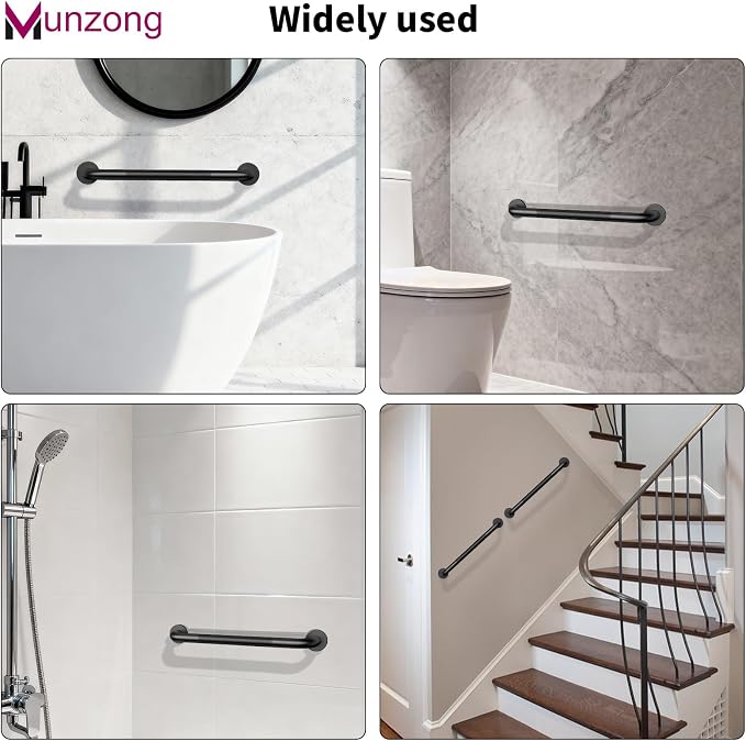 16 Inch Anti Slip Grab Bar for Shower, Munzong Oil Rubbed Black Bathroom Grab Bar, Knurled Handicap Balance Bar,Safety Hand Rail Support Elderly Senior
