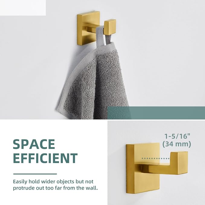 Angle Simple Towel Hook, SUS 304 Stainless Steel Hand Towel Holder for Bathroom, Wall Coat Hook, Brushed Dark Gold