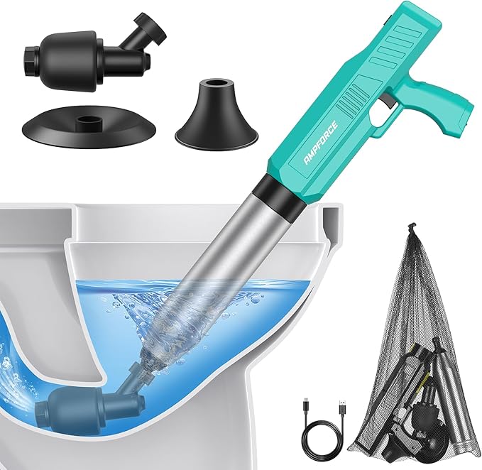 Electric Toilet Plunger, Heavy-Duty Clog Remover, Mint Green | High-pressure air plunger for bathrooms. Powerful toilet drain unclogger.