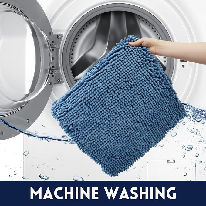 Bathroom Rugs Chenille, Extra Thick and Absorbent, Non-Slip, Machine Washable, Dry Quckily, Soft Cozy Plush, Used Under Shower Bathtub and Sink, Bath mat Sets Fog Blue