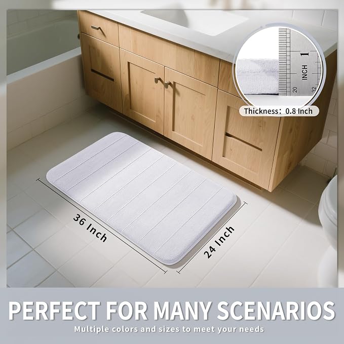 Yimobra Large Bath Mat 36"x24", Super Soft Quick Dry Memory Foam Bathroom Rug, Water Absorbent, Non Slip Backing Machine Washable for Tub Shower, Thick Comfort Support, White