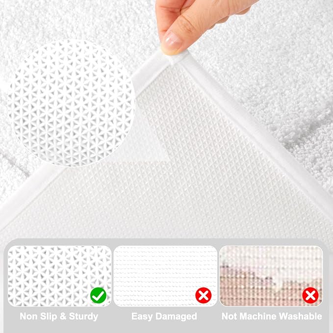SHACOS Soft Microfiber Bathroom Rugs Set of 2 Pieces, White | 47x20 + 32x20, Absorbent Plush Bath Rugs, Non Slip Washable Shaggy Bath Mats, Fluffy Bathroom Runner Floor Mats Shower Rug