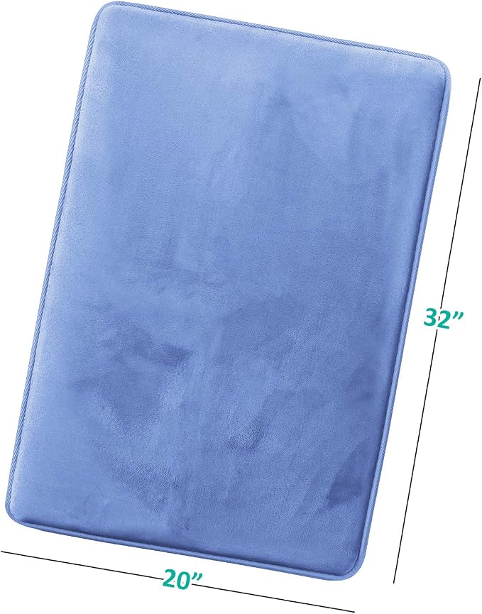 Clara Clark Bathroom Rugs, Velvet Memory Foam Bath Mat, Non-Slip, Machine Washable Bath Rugs - Dries Quickly, Ultra Soft Plush Bath Mats for Bathroom, 20 x 32, Calm Blue
