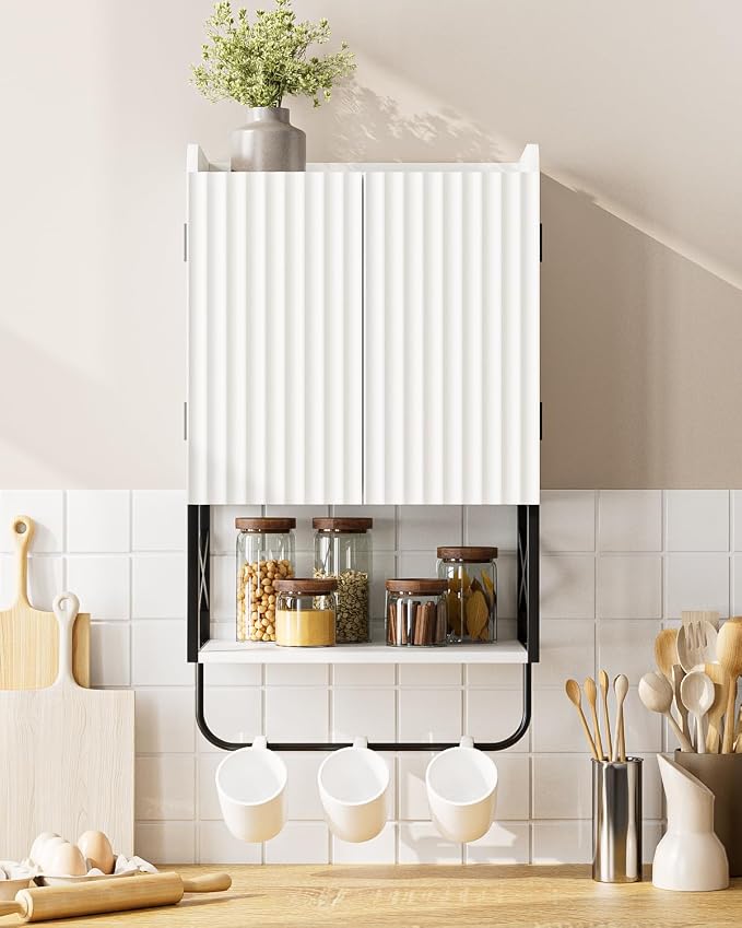 Masupu Bathroom Cabinet Wall Mounted, Wooden Medicine Cupboard with Adjustable Shelves, Space-Saving Wall Storage Unit for Bathroom, Kitchen and Living Room (9" D x 15.35" W x 27.16" H,Modern White)
