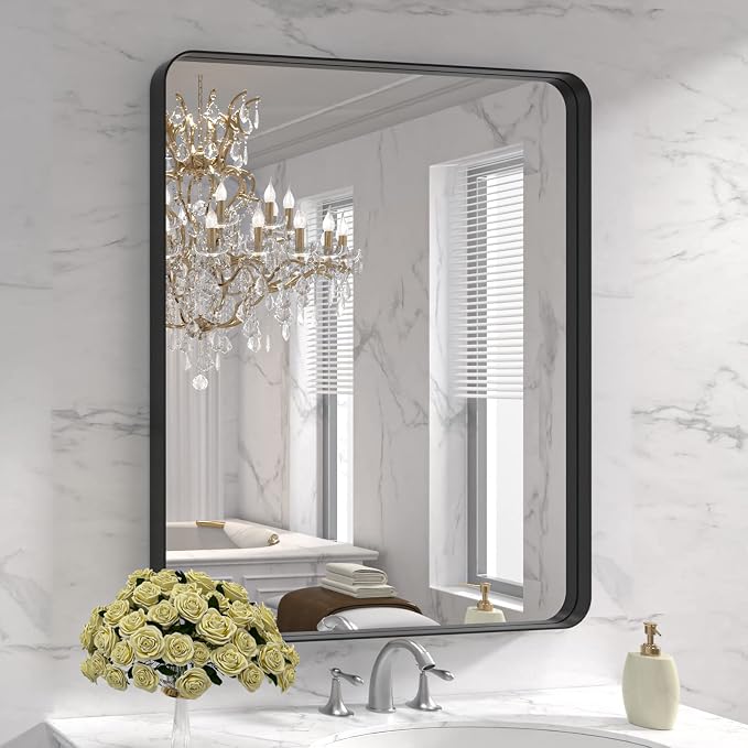 LOAAO 30X36 Inch Black Bathroom Mirror Metal Framed | Matte Black, Anti-Rust, Tempered Glass, Hangs Horizontally or Vertically