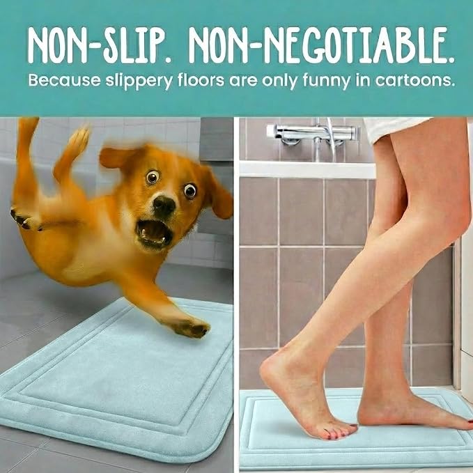 ITSOFT Memory Foam Bath Mat 59x23, Non Slip, Machine Washable, Quick Dry & Absorbent Rugs, Bath Mats for Bathroom Floor, Tub & Shower, Bathroom Rug, Spa Blue