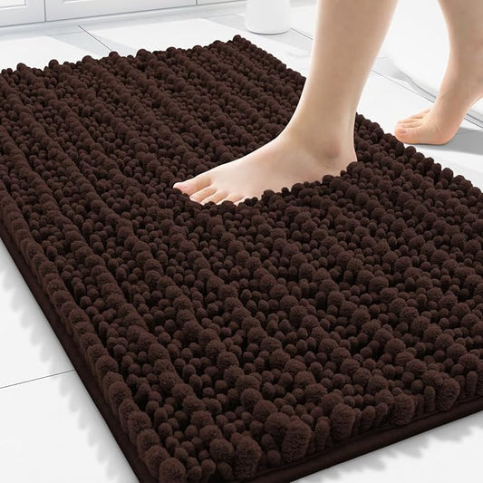 Smiry Bathroom Rugs 30X20, Extra Soft Rubber Backing Chenille Bath Mats | Brown Machine Washable Non Slip Quick Dry Bath Mats for Bathroom Floor, Tub, Shower, Home Decor Accessories