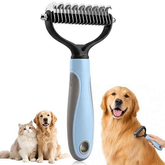 Pet Knotter for Dogs/Cats, Double Sided Pet Grooming Brush,Undercoat Rake Pets Brush for Long Hair Professional Deshedding Tool, Pets Hair Remover Shedding (Blue-L)