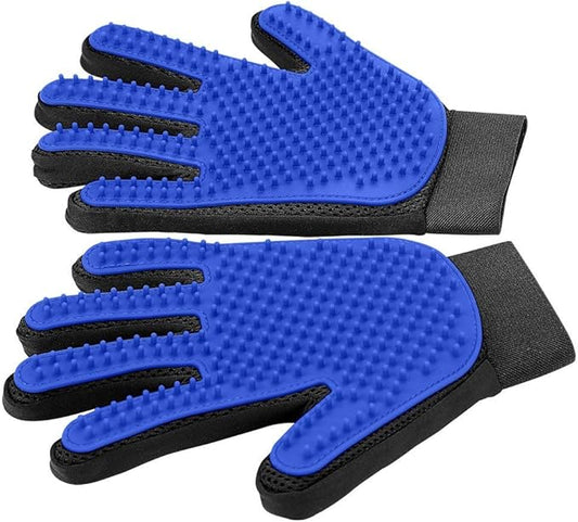Pet Hair Removal Glove with 255 Silicone Tips for Dogs & Cats, 1 Pair Blue | 2-in-1 Deshedding & Massage Mitt, 5-Finger Flexible Design, for Bathing & Grooming, Safe for Long/Short/Curly Hair Pets