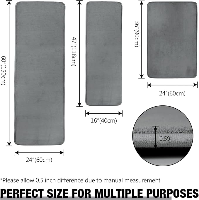 Narrow Bath Mat Long Memory Foam Grey Skinny Bathroom Runner Rug Non Slip | Washable Soft Microfiber Bathroom Carpet Absorbent Bathrug for Tub,16" x 47"