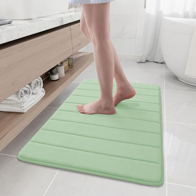 Buganda Memory Foam Bath Mat 35.4 x 24, Ultra Soft Absorbent Bathroom Rugs | Sage Green, Machine Washable Quick Dry Bath Mats for Bathroom Floor, Shower and Tub, Home Decor Accessories