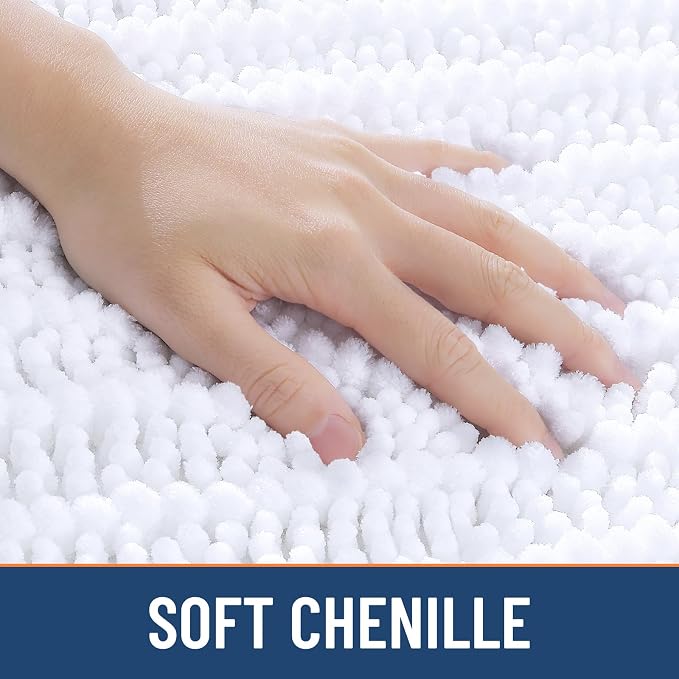 Smiry Bathroom Rugs 59X24, Extra Soft Rubber Backing Chenille Bath Mats | White Machine Washable Non Slip Quick Dry Bath Mats for Bathroom Floor, Tub, Shower, Home Decor Accessories