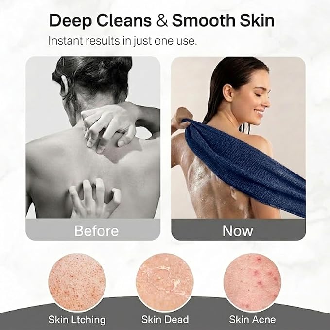 Exfoliating Body Scrubber, Back Scrubber for Shower Bath, Japanese Scrub Wash Cloth, Exfoliating Washcloth Towel for Men Women, Body Exfoliator Loofah Luffa Sponge (Molan+Black)