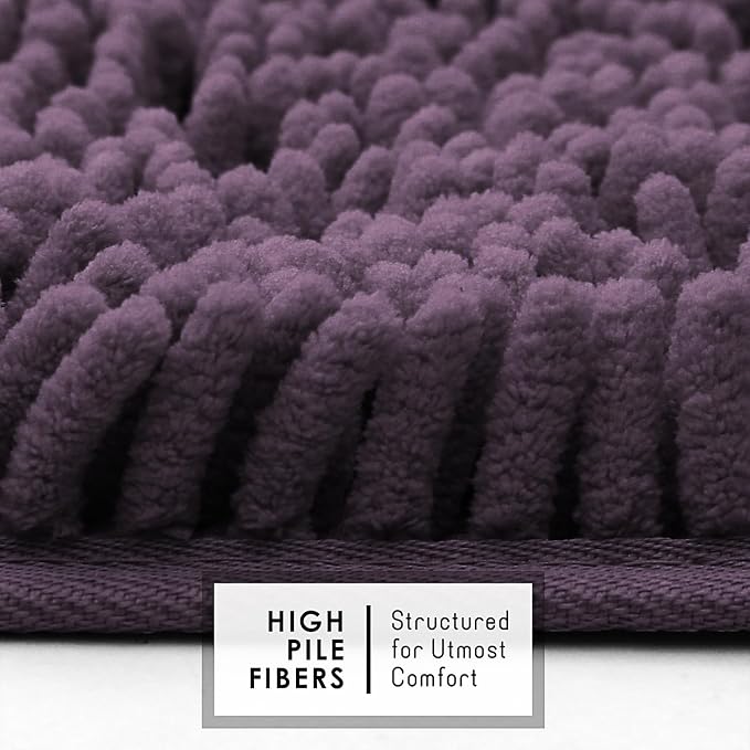 Hearth & Harbor Bathroom Rugs, Chenille Bath Mat - Machine Washable Bath Mats for Bathroom Non-Slip Backing Rubber, Quick Dry Bathroom Mat - Purple 24x36