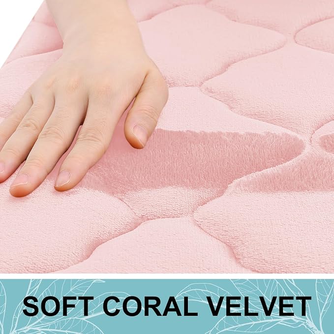 OLANLY Memory Foam Bath Mat Rug 47x24, Ultra Soft Bathroom Rugs, Pink | Thick Absorbent Carpet, Non-Slip Backing, Machine Washable, for Bathroom Floor, Tub, Shower and Home Decor Accessories