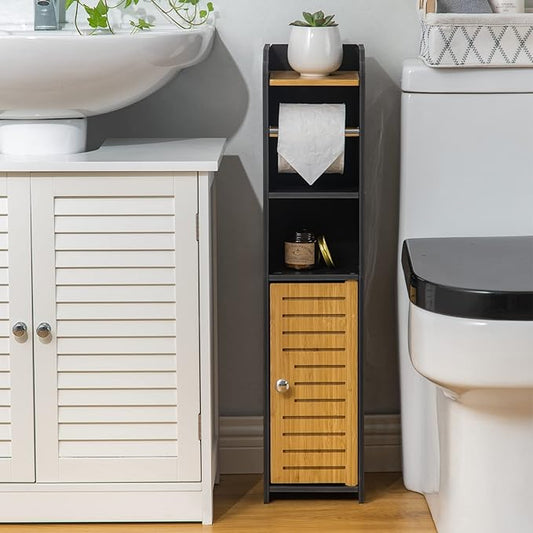 AOJEZOR Toilet Paper Holder Stand: No Drill Fit Small Bathroom for Renters