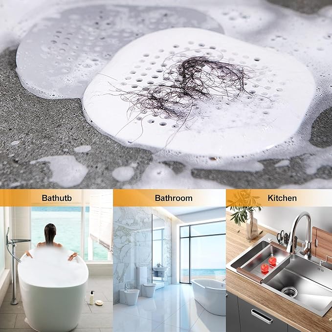 Bovinde Hair Drain Catcher,Square Cover for Shower 4 Pack (Pure White) | Drainer Cover Silicone Hair Stopper with Suction Cups,Protector Accessories,Easy to Install Suit for Bathroom,Bathtub,Sink