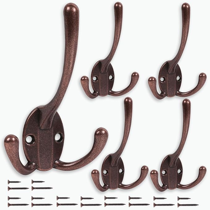 Wall Mounted Coat Hooks 5 Pack Heavy Duty Black Hardware Robe Hooks Decorative for Single Hanging Coats Towel Cubicle Classroom Kitchen Bath Backpack Hat Hook