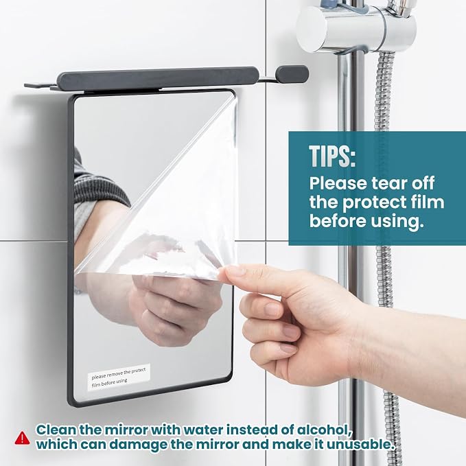 TAILI Shower Mirror Fogless for Shaving,Fogless Mirror for Shower with Tray | Shaving Mirror with Razor Holder, Anti Fog No Drill, Removable, Wall Mounted Bathroom Accessories with Powerful Suction, Grey