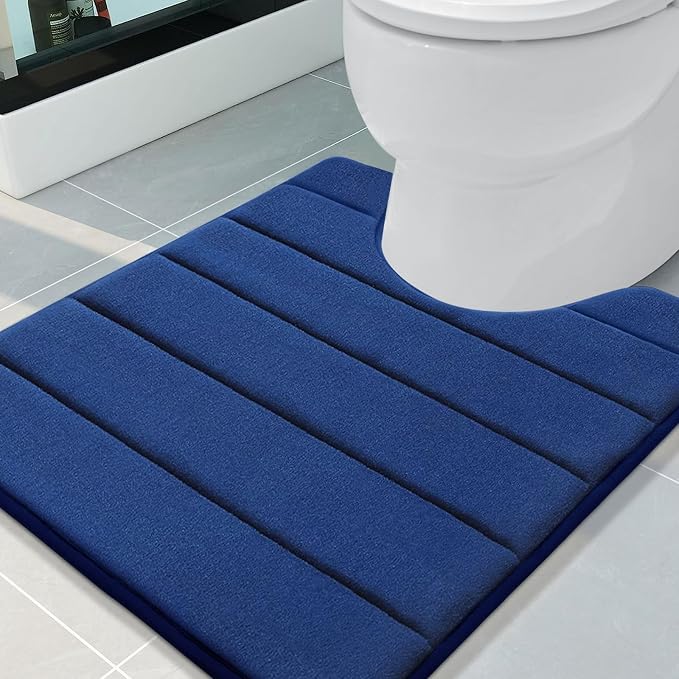 Buganda Memory Foam U-Shaped Toilet Rugs 24 x 20, Absorbent Bathroom mat | Navy Blue, Thick Soft Machine Washable toilet mat for bathroom, Contour Bath Rugs Mat for Toilet Base