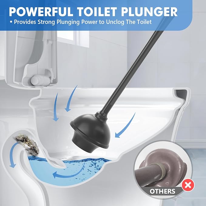 LOVLOY Toilet Plunger and Brush, Bowl Brush and Heavy Duty Toilet Plunger Set with Ventilated Holder, 2-in-1 Toilet Brush and Plunger Combo for Bathroom Cleaning (2, Black)