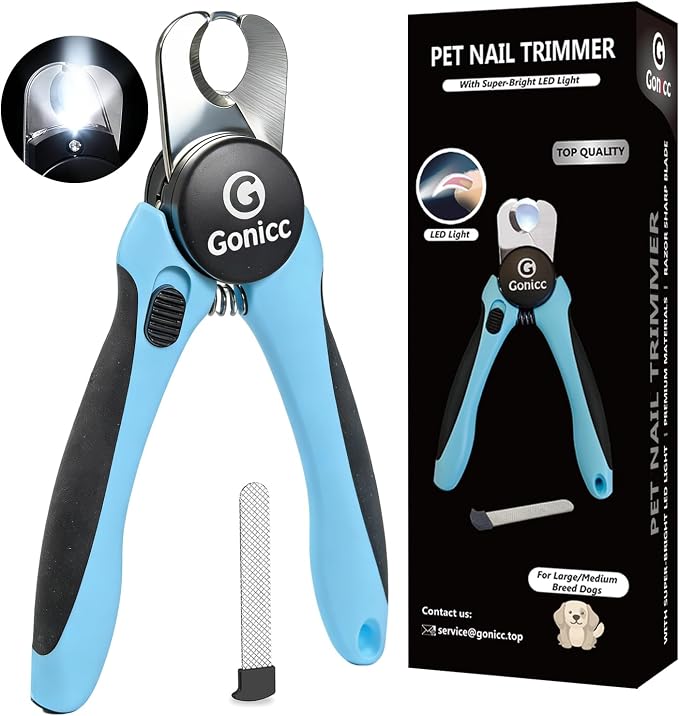 gonicc LED Pet Nail Clippers for Dogs & Cats | Light-Up Dog Nail Trimmer with Safety Lock & Built‑in File, Professional Stainless Steel Nail Clippers for Pets