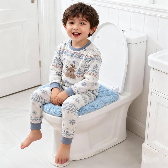 Bathroom Soft Thicker Warmer Stretchable Washable Cloth Toilet Seat Cover Pads 3PCS