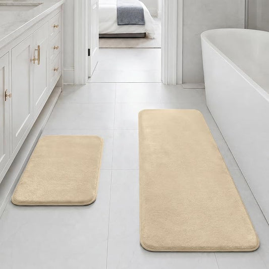 Bathroom Rugs Sets 2 Piece, Non-Slip & Quick Dry Bath Mat Set, Ultra Soft Velvet Bath Rugs for Bathroom, Toilet and Shower Floor, Light Coffee