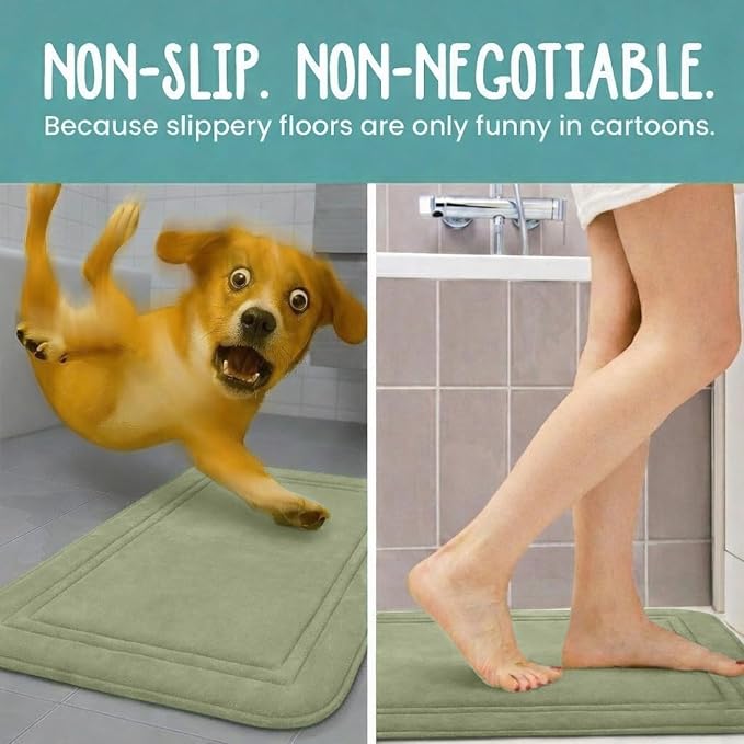 ITSOFT Memory Foam Bath Mat 24x16, Non Slip, Machine Washable, Quick Dry & Absorbent Rugs, Bath Mats for Bathroom Floor, Tub & Shower, Bathroom Rug, Sage Green