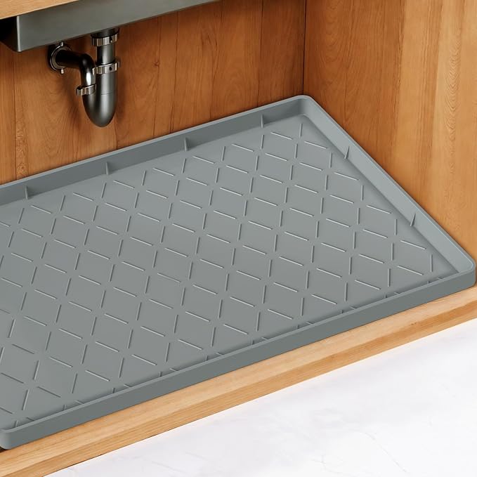 Mateeylife Under Sink Mats for Kitchen Waterproof 28"X19", Undersink Protectors，Silicone Mat Cabinet Liner, Under Sink Organizer for Bathroom and Kitchen，Boot Tray Pet Food Mat, Bronze