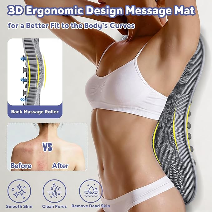 Kalolary Silicone Back Exfoliating Cleaner, Large Foot Cleaner Brush with Back Support Anti-Slip Suction Cups, Exfoliating Feet Scrubber for Shower to Clean & Massage Feet Without Bending Over (Grey)