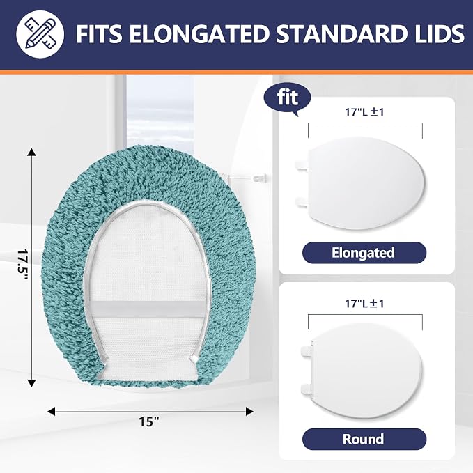 Soft Microfiber Toilet Seat Cover 17.5" x 15" Machine Washable | Solid Toilet Lid Cover Adjustable Rubber Backing Fits Most 16 -17.5" L x 14-16" W Round Oblong and Elongated Toilet Seat