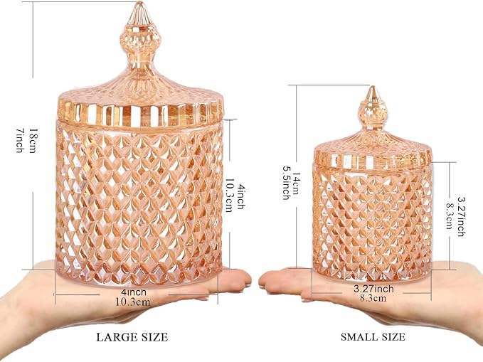 2 Pack Glass Qtip Holder, Apothecary Jars with Lids Bathroom Storage | Amber (10+24oz), Storage for Cotton Swabs, Balls, Pads, Floss Pick, Makeup, Candy & Jewelry, Vanity Organizer for Bathroom