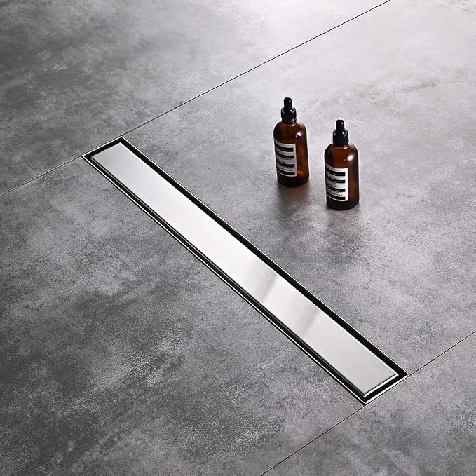 AVSIILE Linear Shower Floor Drain, 24 Inch Brushed Nickel 304 Stainless Steel Bathroom Drains Kit, Rectangular Shower Trench Drain with Reversable Tile-in Pattern Drain Cover & Hair Catcher