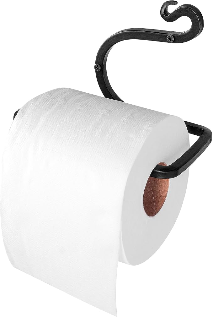 Blacksmith Handmade Toilet Paper Holder - Wrought Iron Rustic Wall Mount Tissue Holder for Bathroom, Toilet Paper Roll Holder for Farmhouse Style Homes & Vintage Houses - Black, 6 x 4.4 Inches