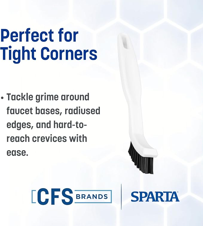 SPARTA Flo-Pac Grout Brush with Nylon Bristles, Scrubber with Handle for Bathroom and Kitchen Tile, 8", White