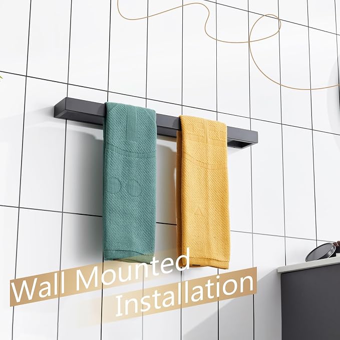 KOKOSIRI Towel Bar Matte Black Bath Towel Holder 20-Inch Kitchen Rack Stainless Steel for Bathroom Hardware Wall Mounted, 1 Pack B4008BK-L20