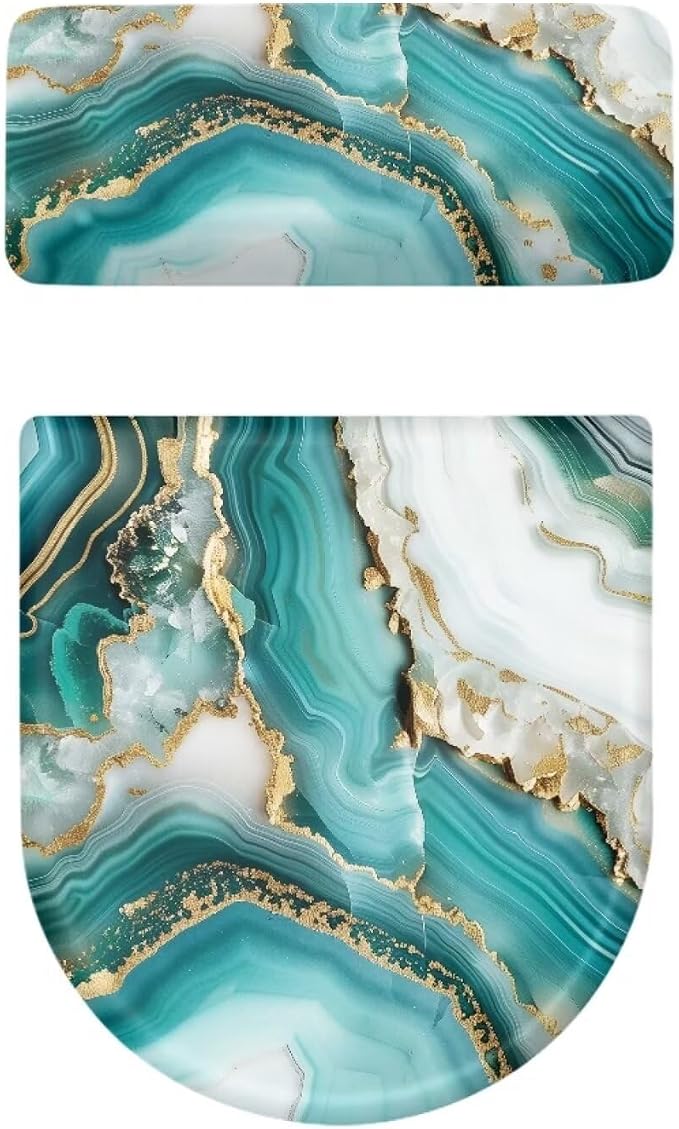Green Marble Toilet Lid Cover Set of 2 Pack Tank Lid Covers Soft Fit Most Round and Elongated Keep Bathroom Clean