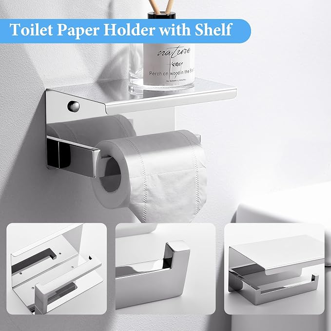 TURS 4-Piece Bathroom Hardware Set Bath Towel Bar Set 24 Inch Towel Holder Set for Bathroom Wall Mounted Stainless Steel Bathroom Accessories Set Polished