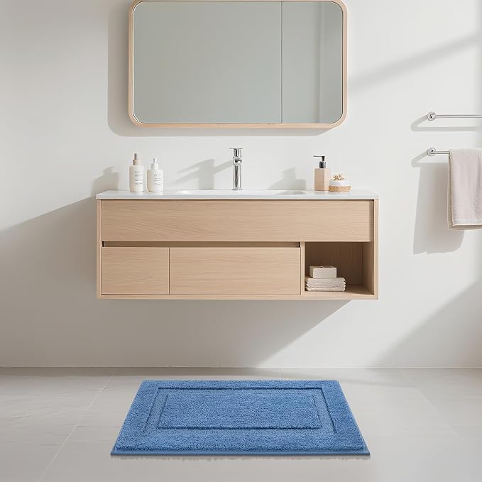 SHACOS Soft Microfiber Blue Bathroom Rugs Sets 2 Pieces 32x20 inch | Absorbent Plush Bath Rugs, Non Slip Washable Shaggy Bath Mats, Fluffy Bathroom Runner Floor Mats Shower Rug